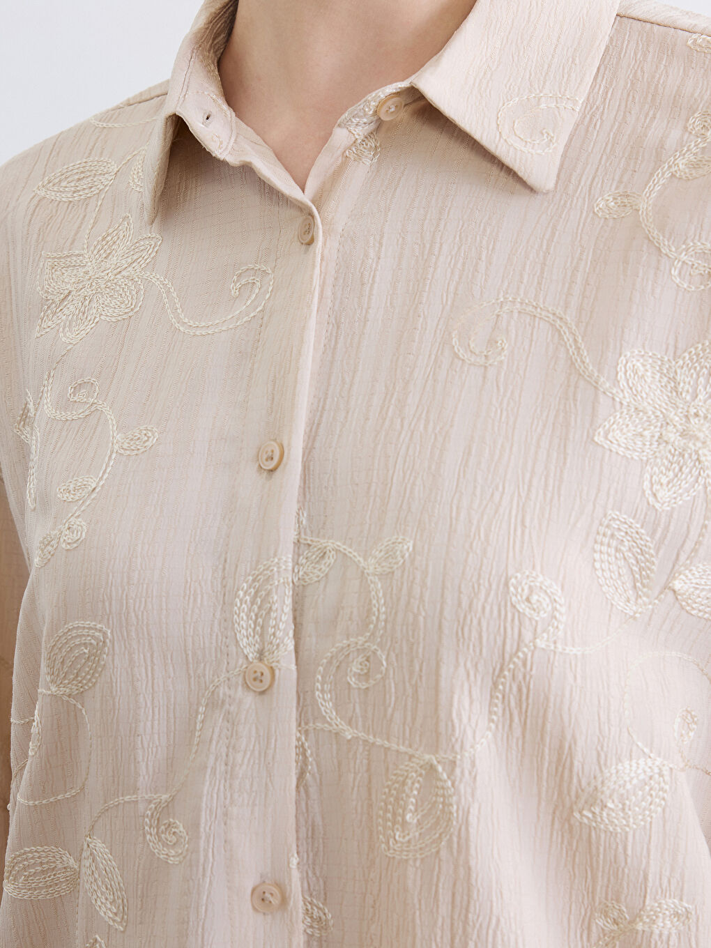 Bej Nakışlı Kadın Gömlek Tunik-2