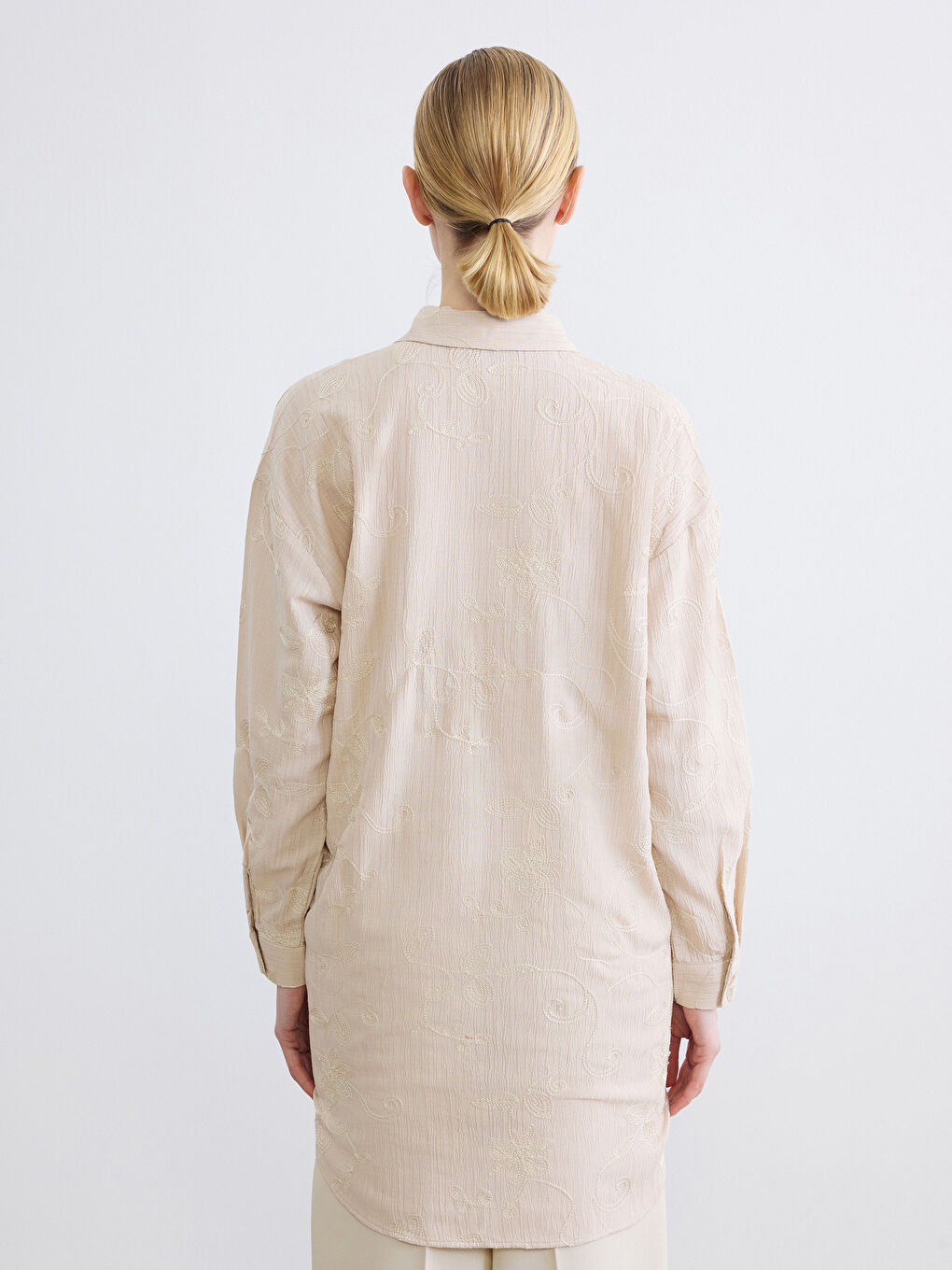 Bej Nakışlı Kadın Gömlek Tunik-3