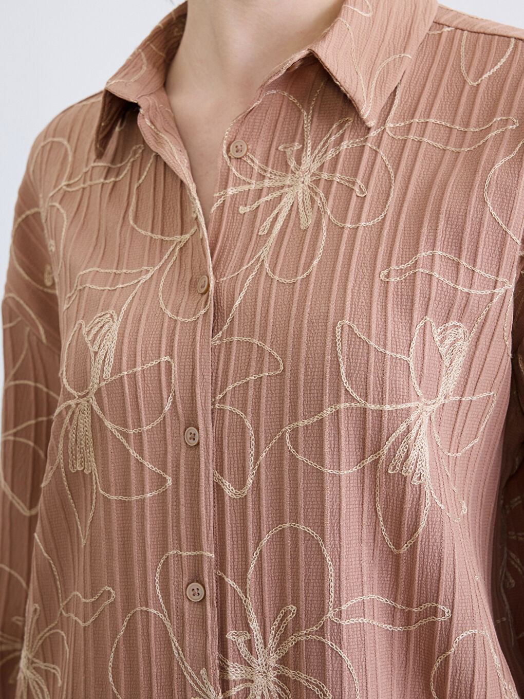 Kahverengi Nakışlı Kadın Gömlek Tunik-2