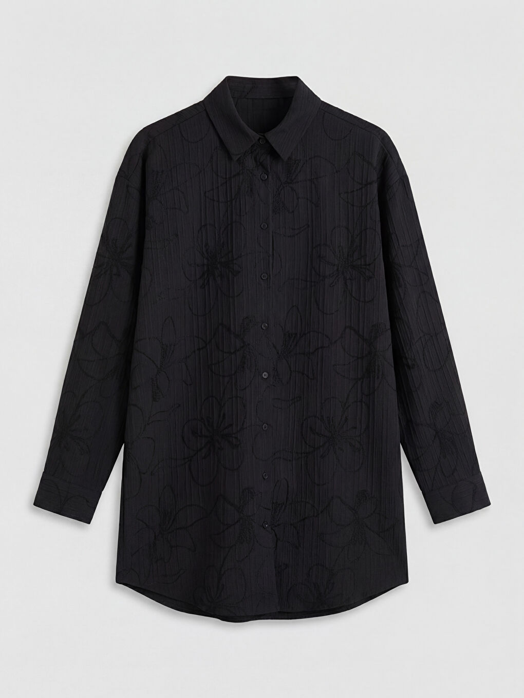 Siyah Nakışlı Kadın Gömlek Tunik-4