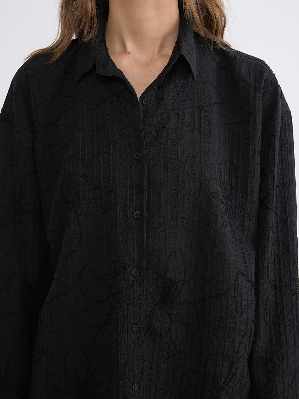 Siyah Nakışlı Kadın Gömlek Tunik-2