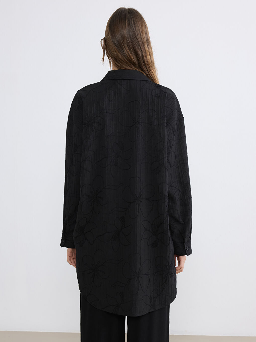Siyah Nakışlı Kadın Gömlek Tunik-3