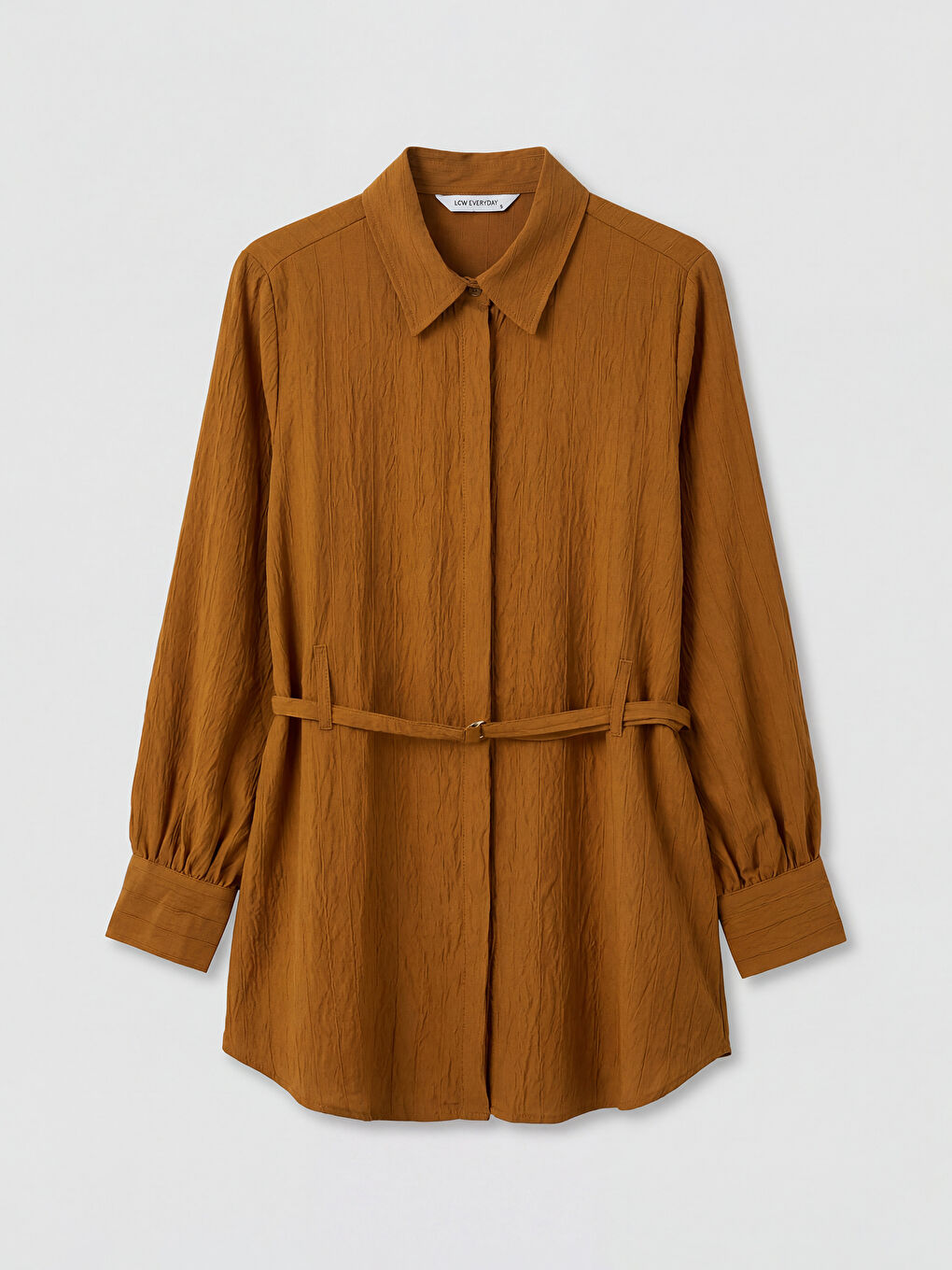 Sarı Kemerli Oversize Armürlü Kadın Gömlek Tunik-3