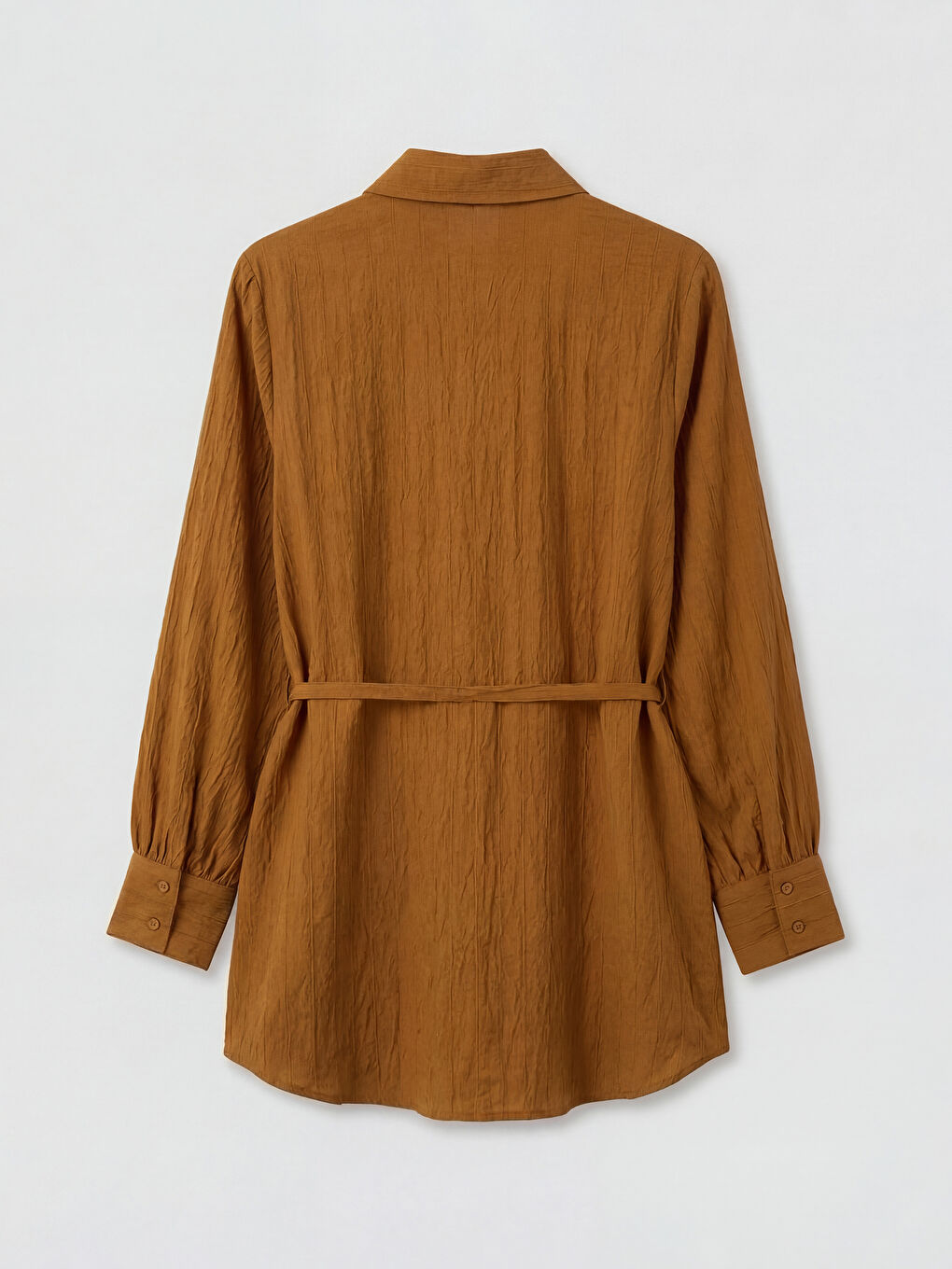 Sarı Kemerli Oversize Armürlü Kadın Gömlek Tunik-4