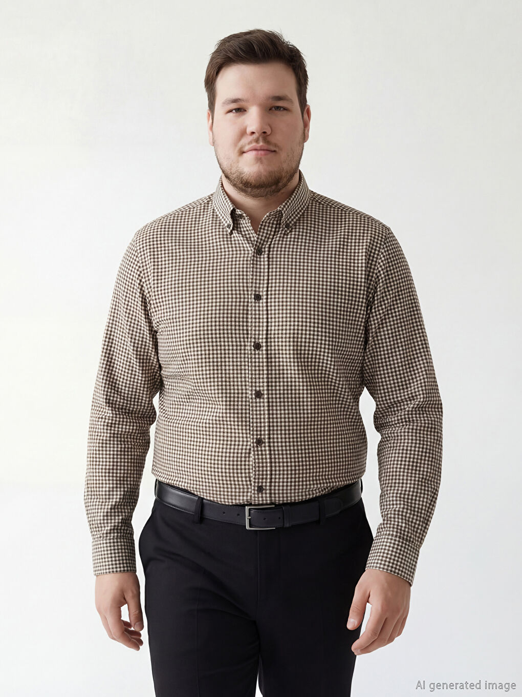 Bej Regular Fit Ekose Armürlü Erkekn Oduncu Gömlek-1