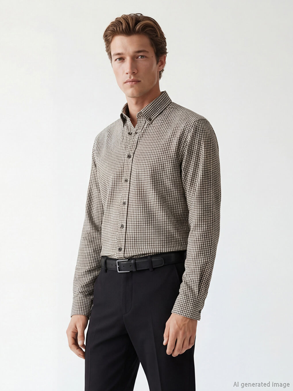 Bej Regular Fit Ekose Armürlü Erkekn Oduncu Gömlek-2