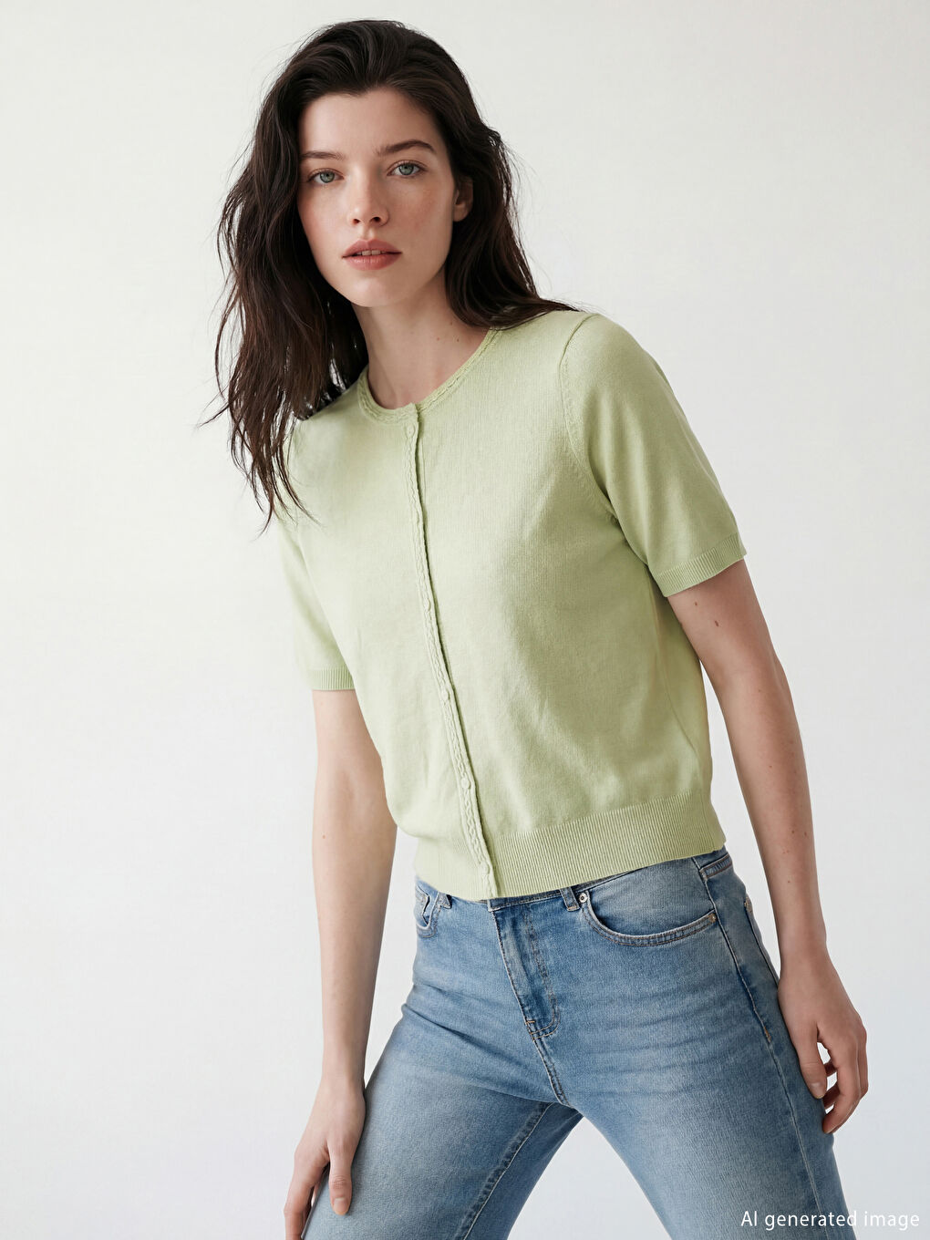 Πλεκτή ζακέτα με στρογγυλή λαιμόκοψη για γυναίκες