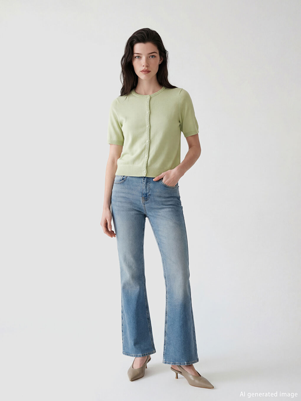 Πλεκτή ζακέτα με στρογγυλή λαιμόκοψη για γυναίκες-1