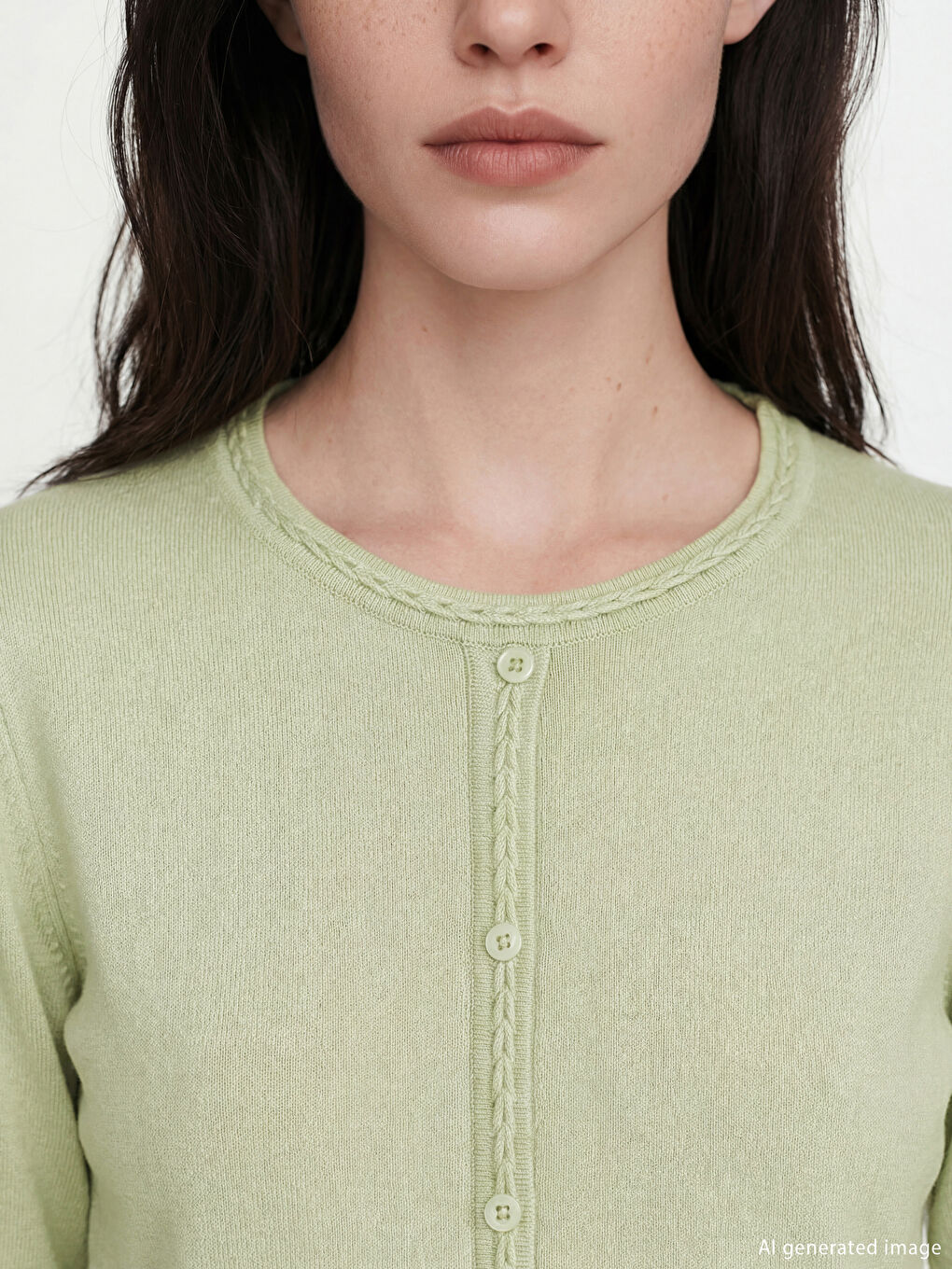 Πλεκτή ζακέτα με στρογγυλή λαιμόκοψη για γυναίκες-2