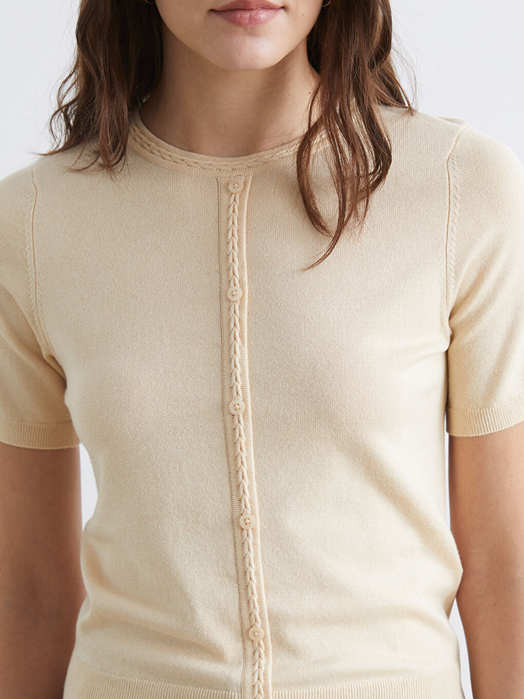 Crew Neck Short Sleeve Women's Knitwear Cardigan-2