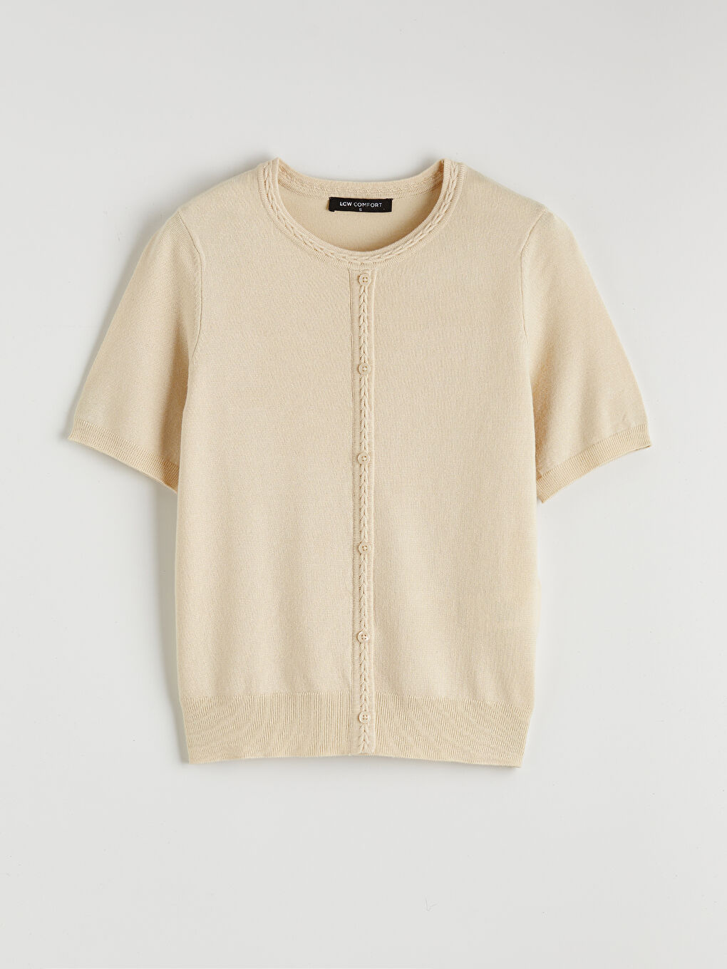 Crew Neck Short Sleeve Women's Knitwear Cardigan-4