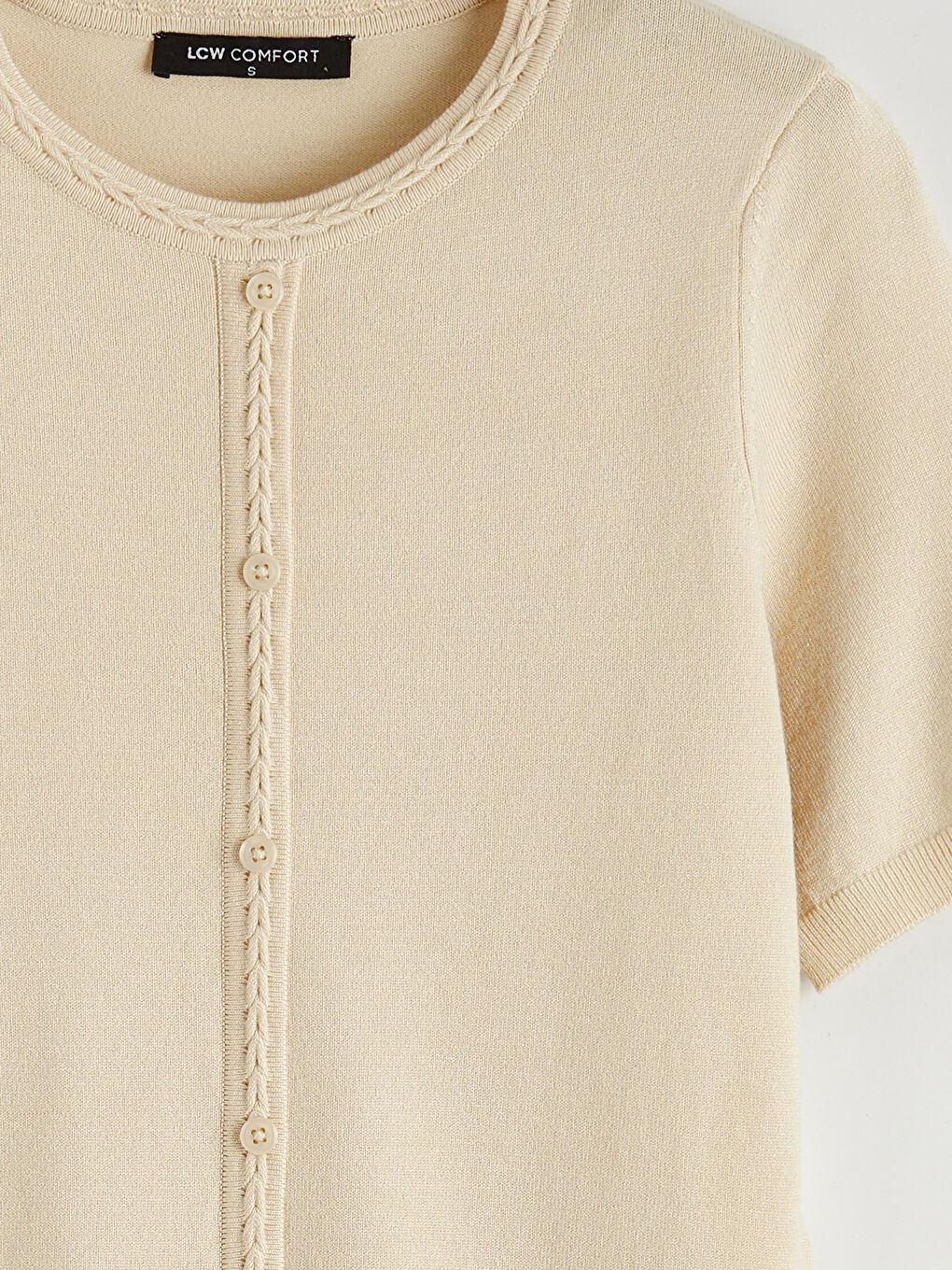 Crew Neck Short Sleeve Women's Knitwear Cardigan-5