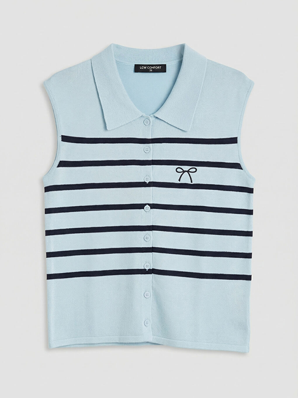 Поло жағалы жолақты әйелдер трикотаж жилеті-4