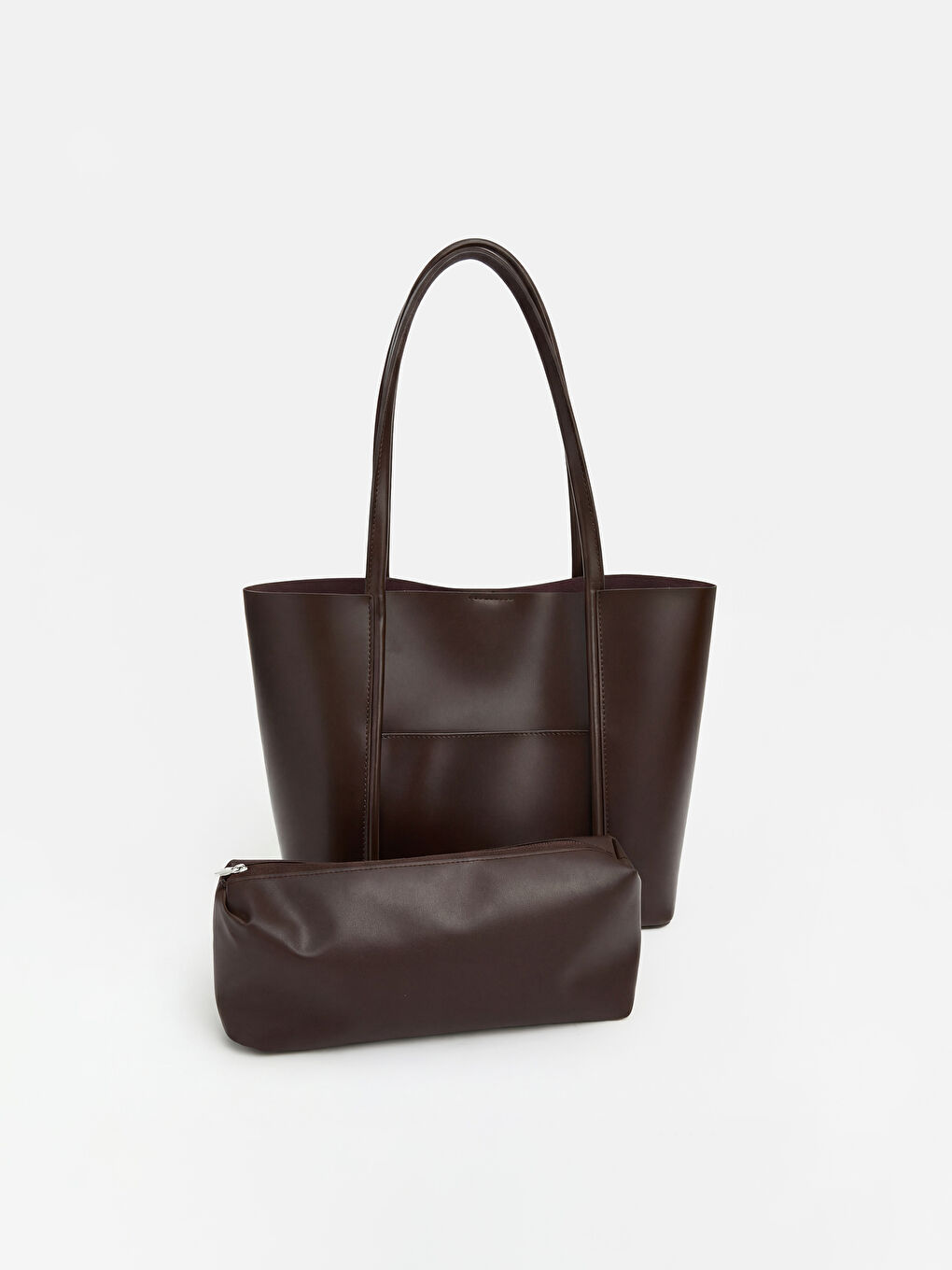 Kahverengi Deri Görünümlü Kadın Omuz Çantası ve El Çantası-2