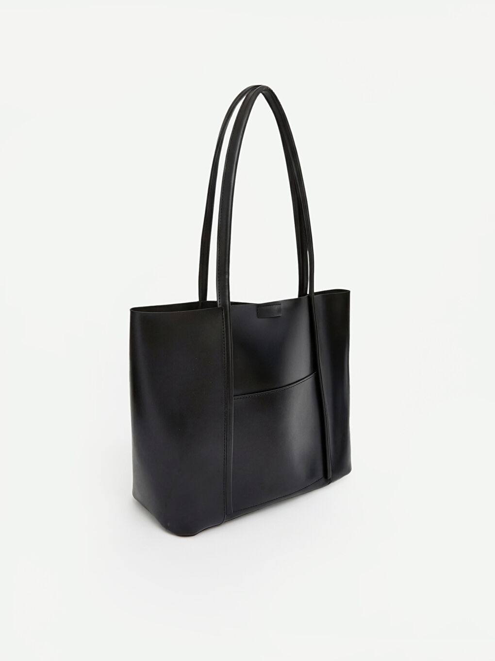 Siyah Deri Görünümlü Kadın Omuz Çantası ve El Çantası-2