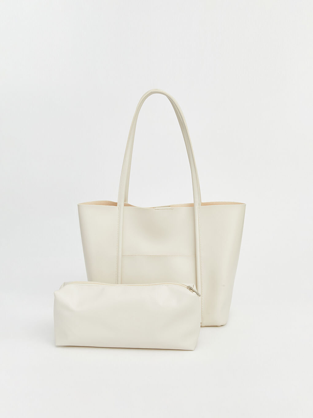 Bej Deri Görünümlü Kadın Omuz Çantası ve El Çantası