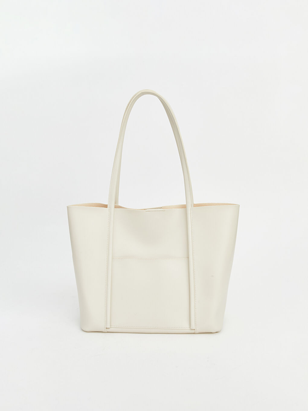 Bej Deri Görünümlü Kadın Omuz Çantası ve El Çantası-1