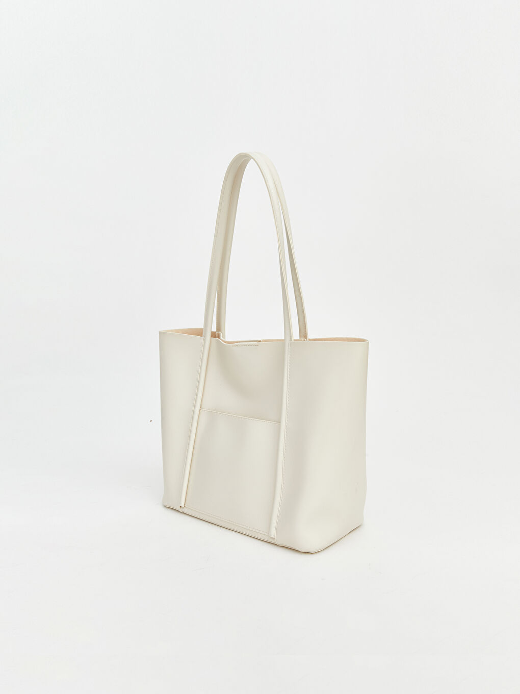 Bej Deri Görünümlü Kadın Omuz Çantası ve El Çantası-2