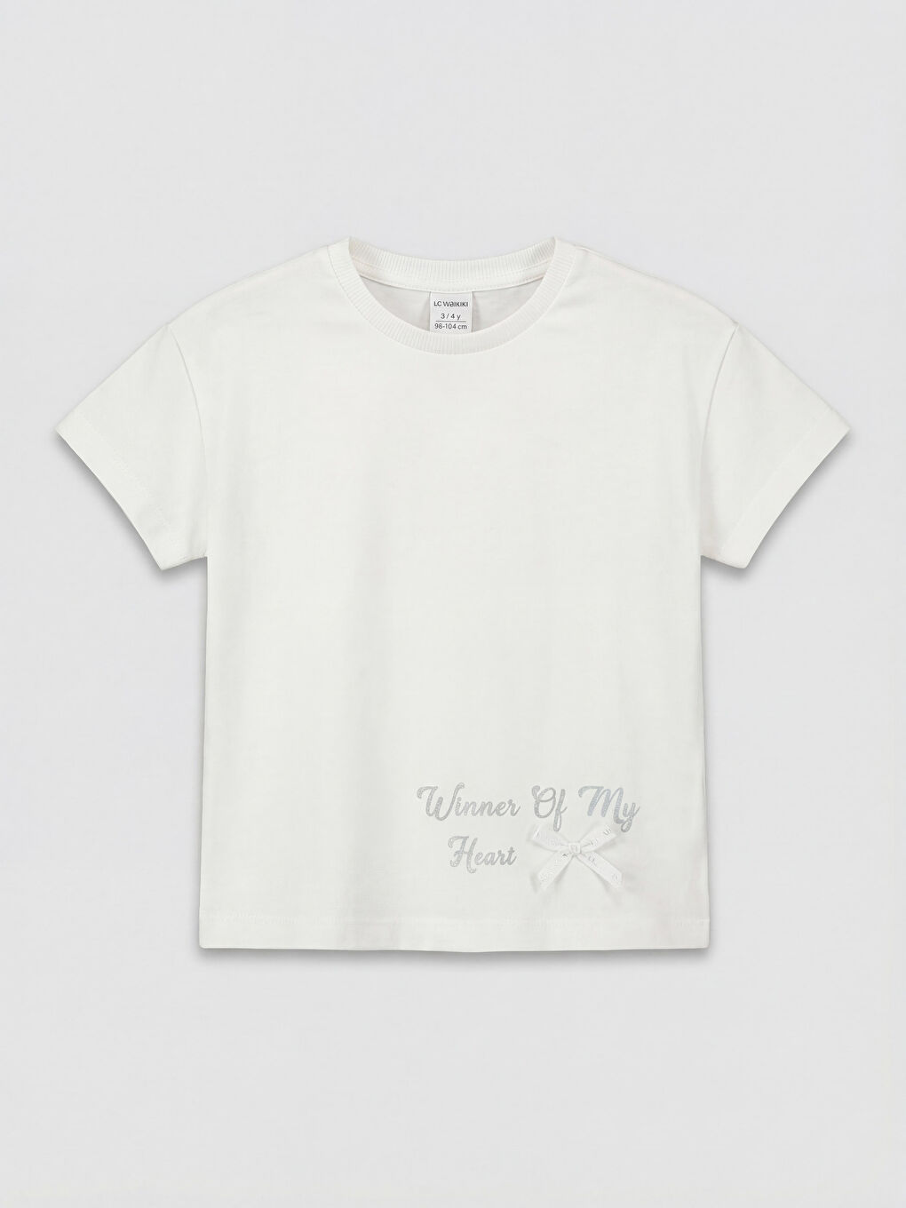 Beyaz Bisiklet Yaka Baskılı Kız Çocuk Tişört-1