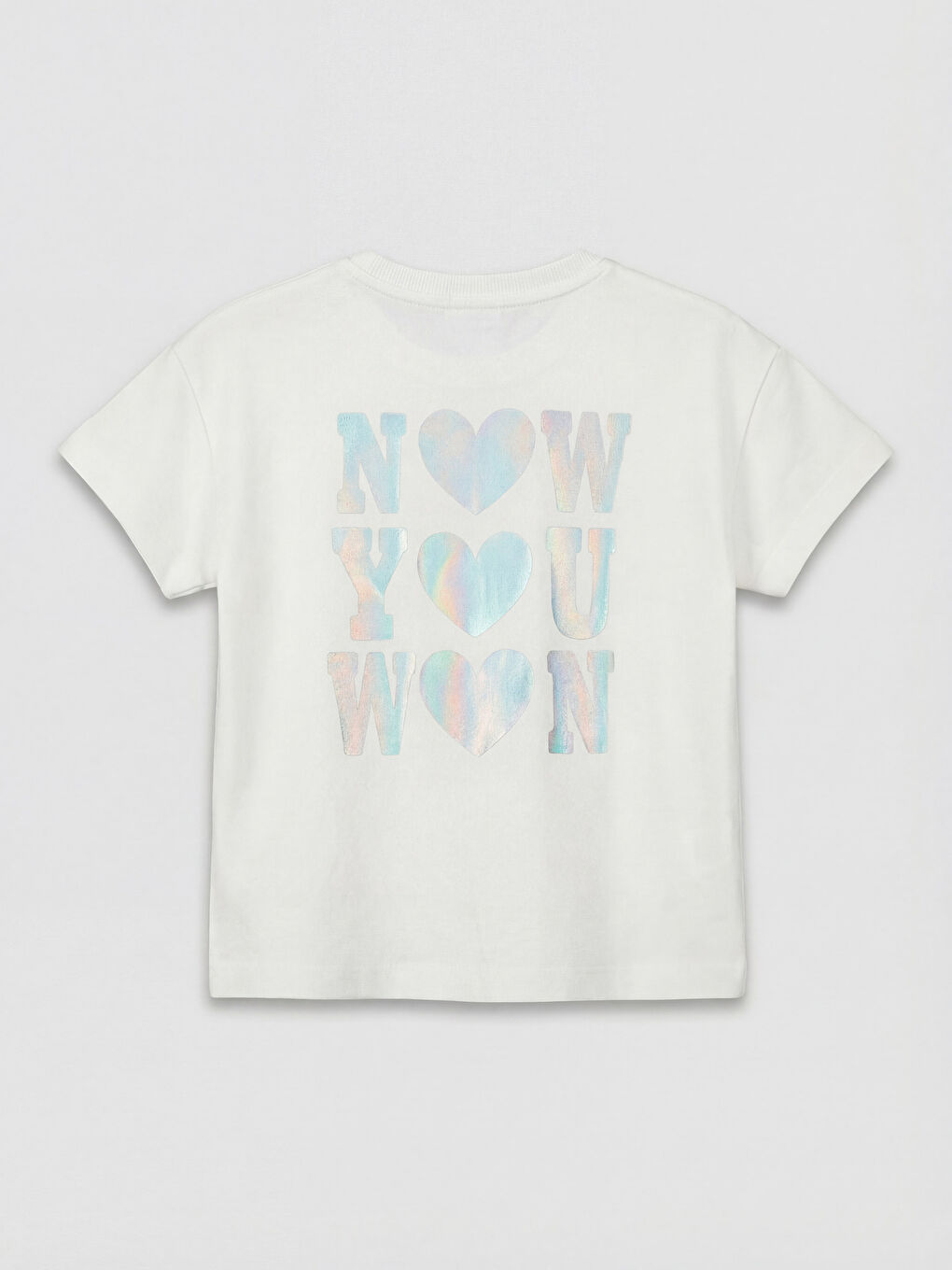 Beyaz Bisiklet Yaka Baskılı Kız Çocuk Tişört-2