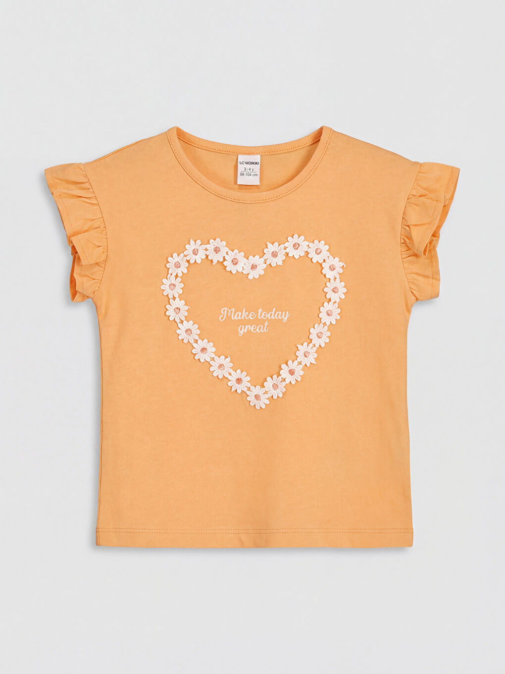 Turuncu Bisiklet Yaka Nakışlı Kız Çocuk Tişört