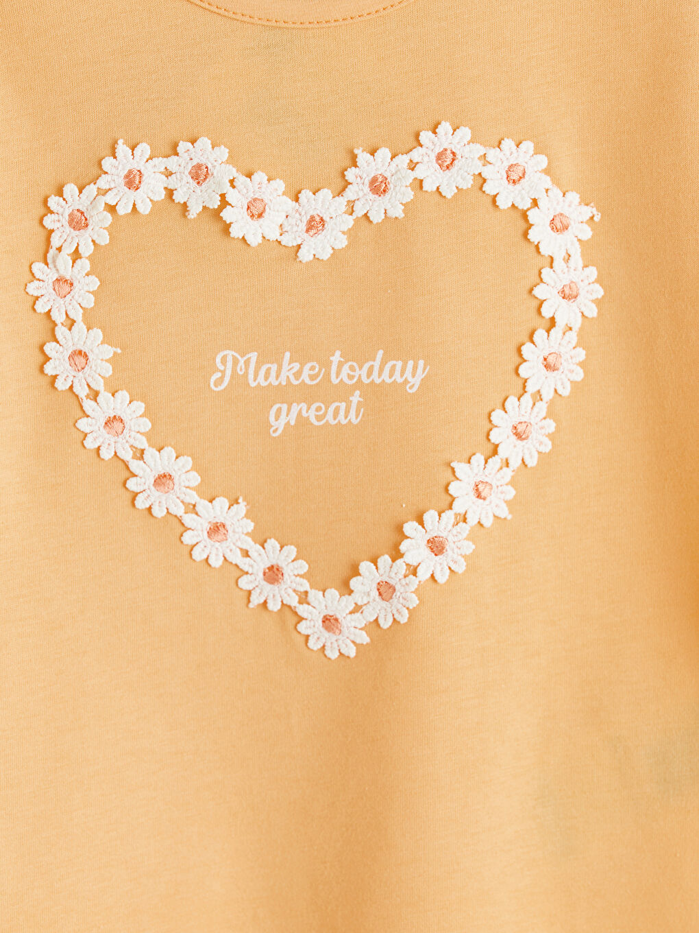 Turuncu Bisiklet Yaka Nakışlı Kız Çocuk Tişört-2