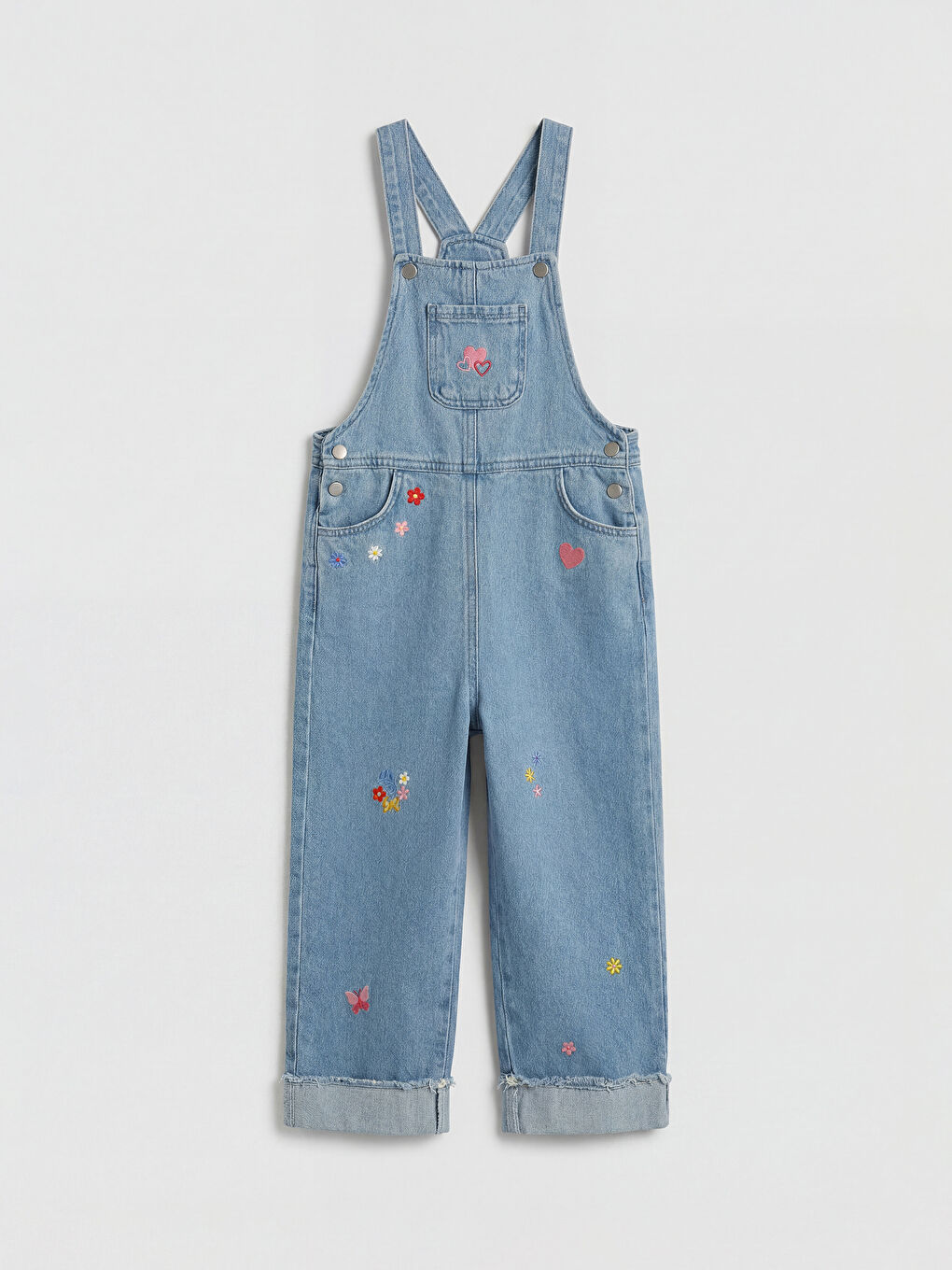 İndigo Kare Yaka Nakışlı Kız Çocuk Jean Salpet