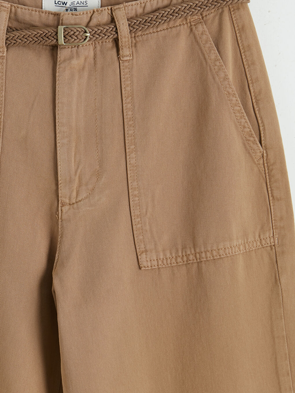 Kahverengi Beli Kemerli Carrot Fit Kadın Jean Pantolon-2