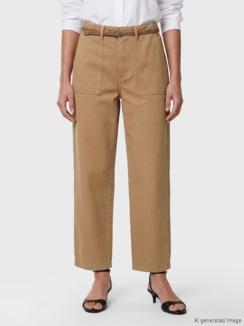 Kahverengi Beli Kemerli Carrot Fit Kadın Jean Pantolon-1