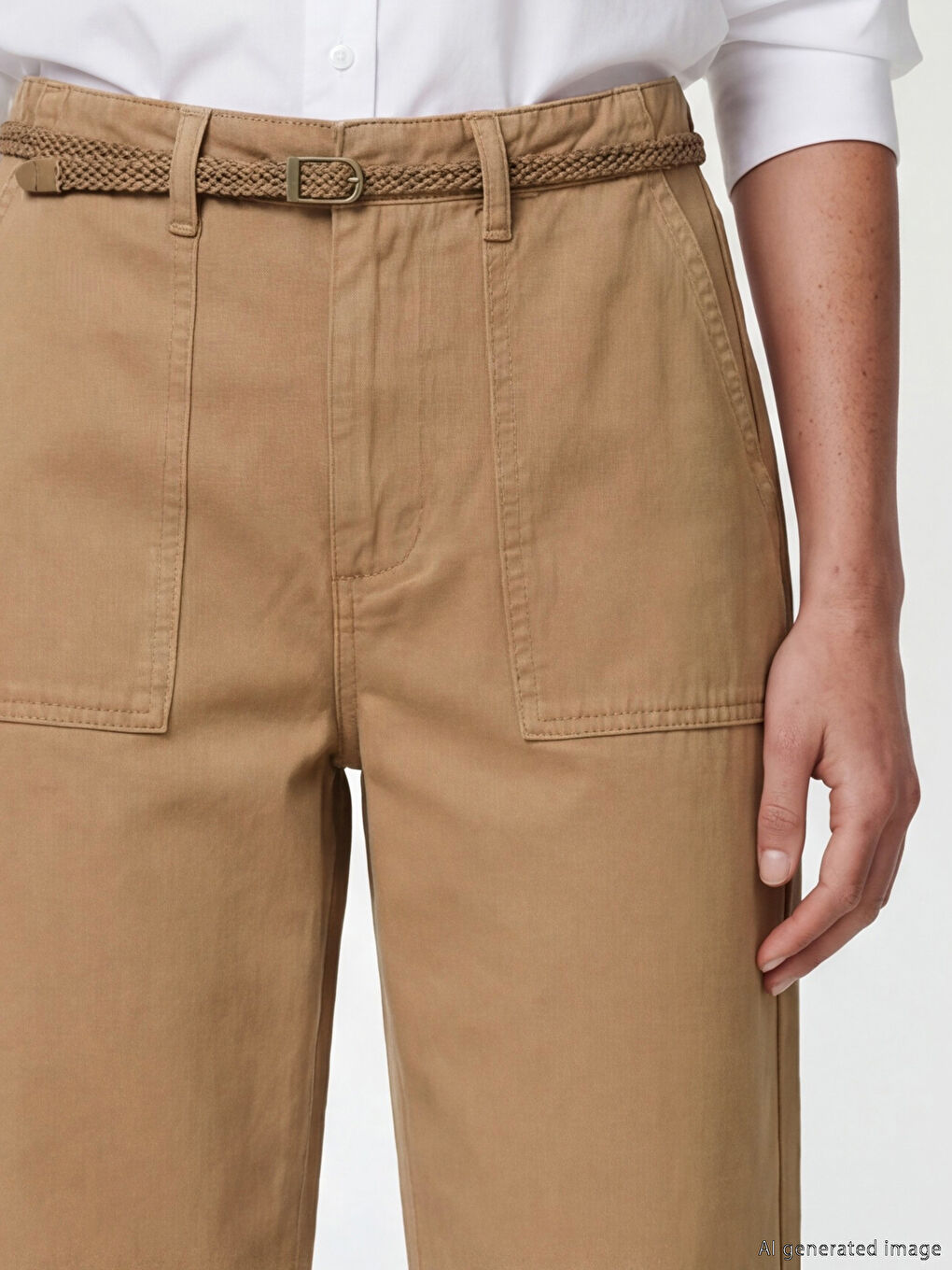 Kahverengi Beli Kemerli Carrot Fit Kadın Jean Pantolon-2