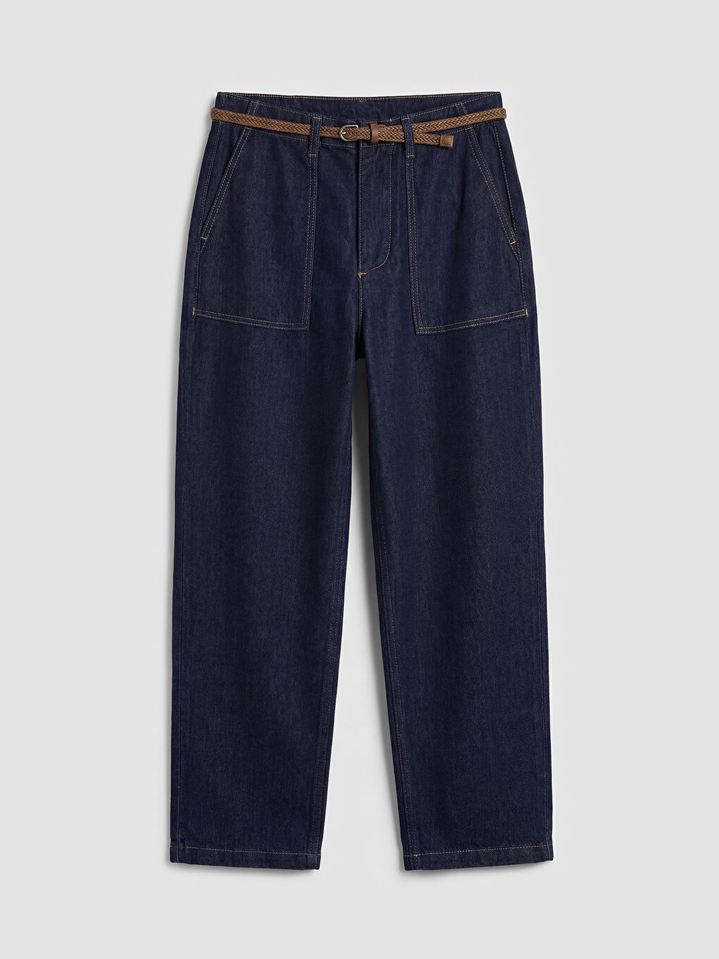 İndigo Beli Kemerli Carrot Fit Kadın Jean Pantolon