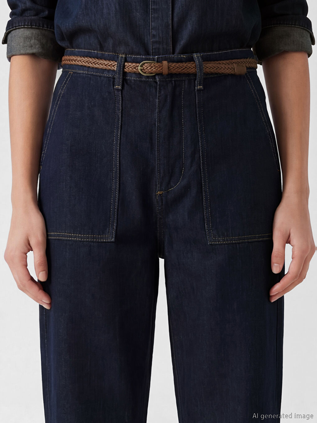 İndigo Beli Kemerli Carrot Fit Kadın Jean Pantolon-2