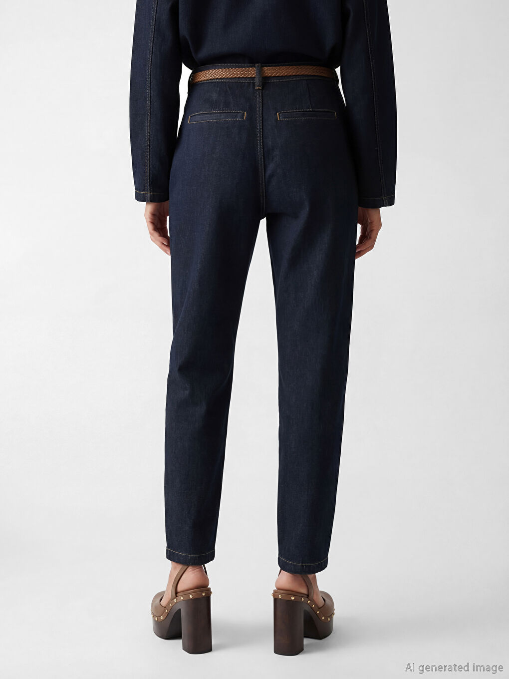 İndigo Beli Kemerli Carrot Fit Kadın Jean Pantolon-3