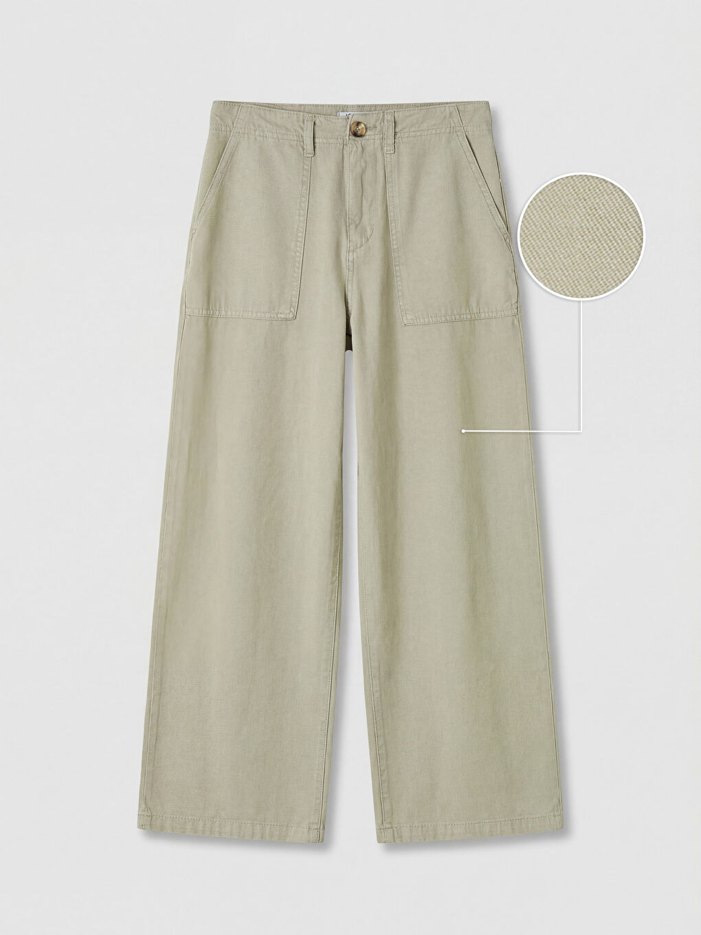 Haki Yüksek Bel Wideleg Kadın Jean Pantolon