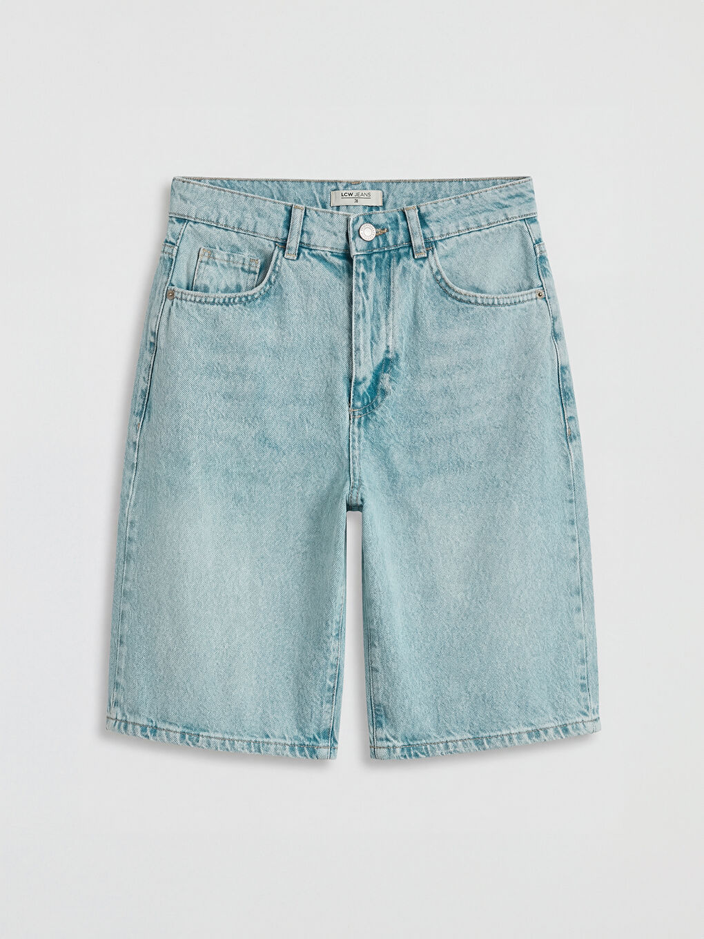 İndigo Yüksek Bel Bermuda Fit Kadın Jean Şortolon-4