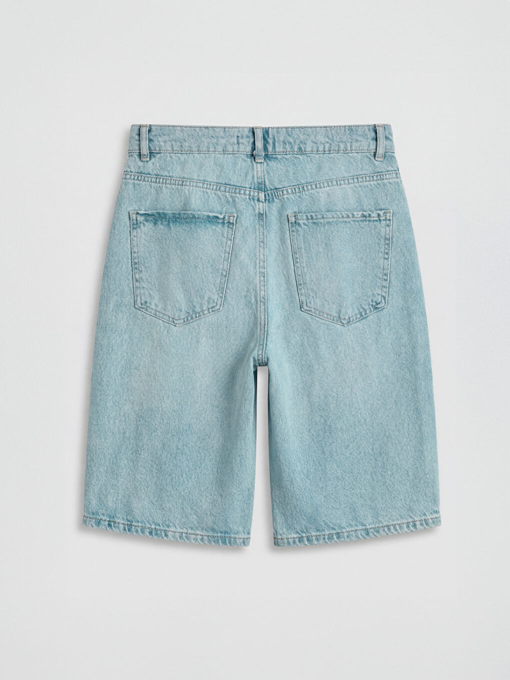 İndigo Yüksek Bel Bermuda Fit Kadın Jean Şortolon-5