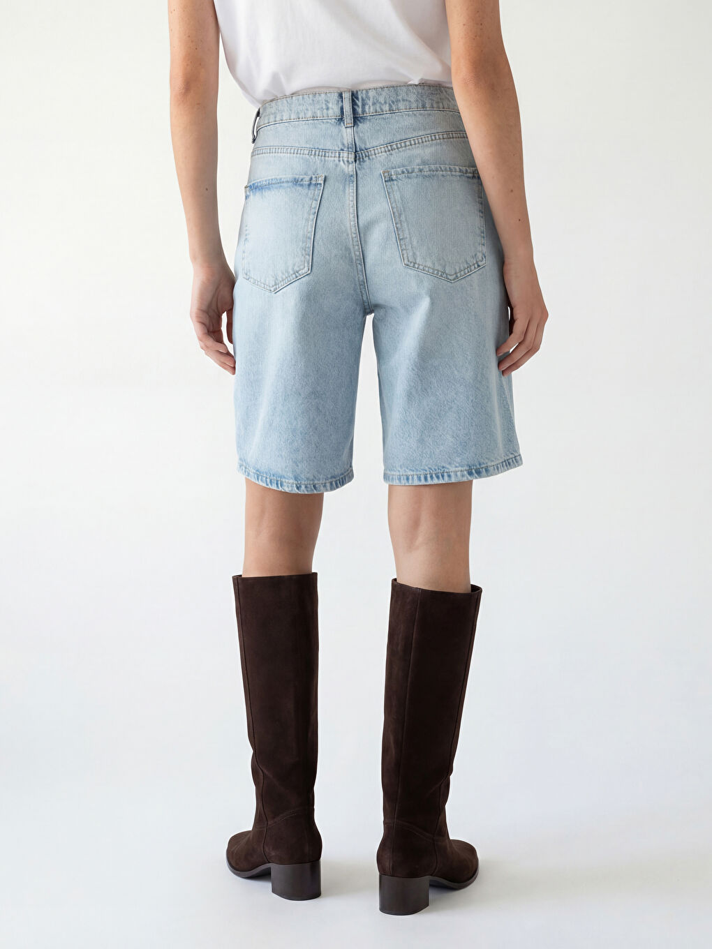 İndigo Yüksek Bel Bermuda Fit Kadın Jean Şortolon-3