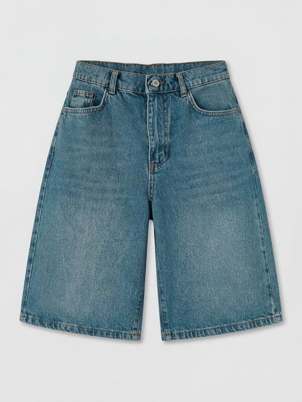 İndigo Yüksek Bel Bermuda Fit Kadın Jean Şortolon