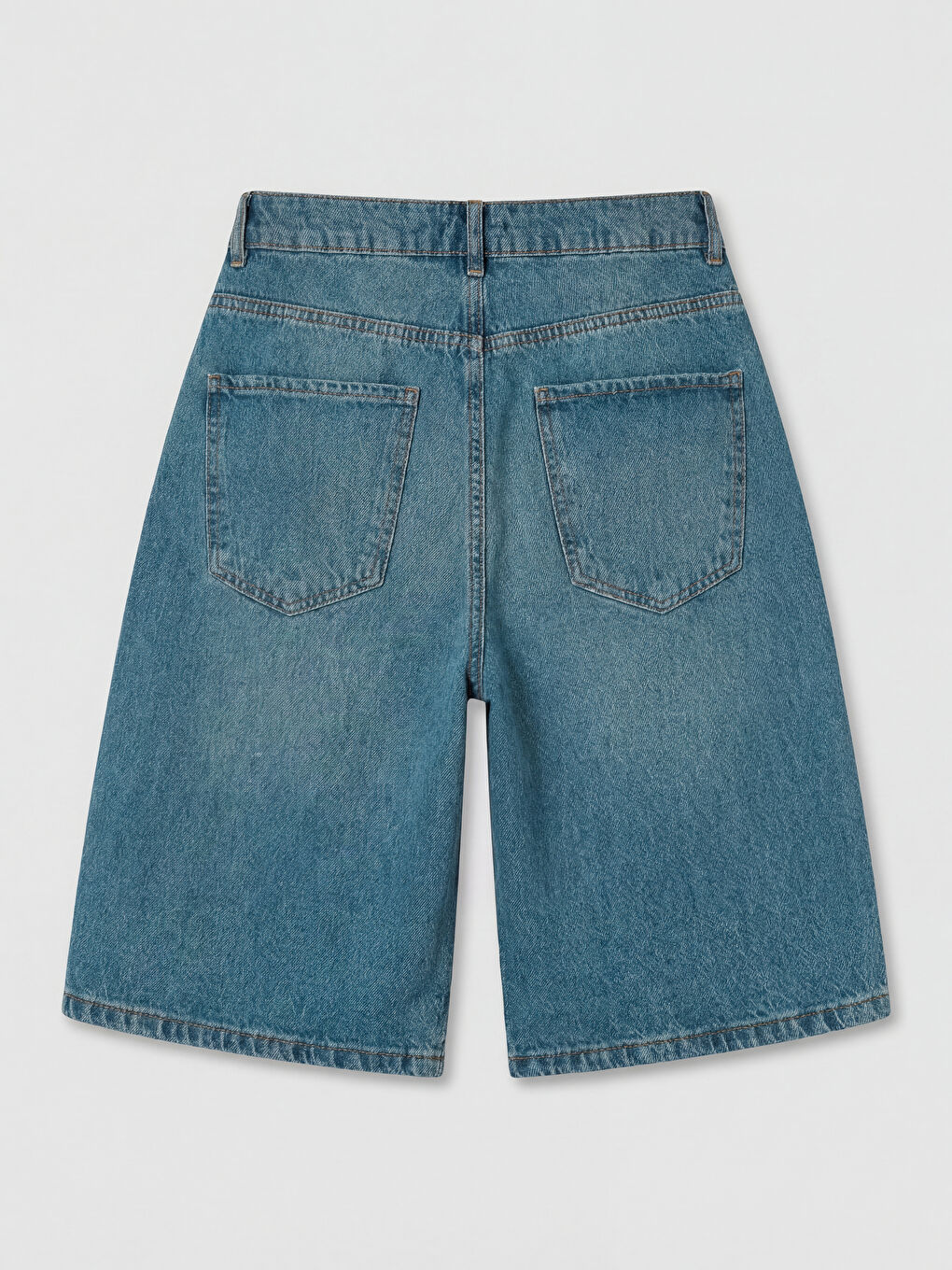 İndigo Yüksek Bel Bermuda Fit Kadın Jean Şortolon-1