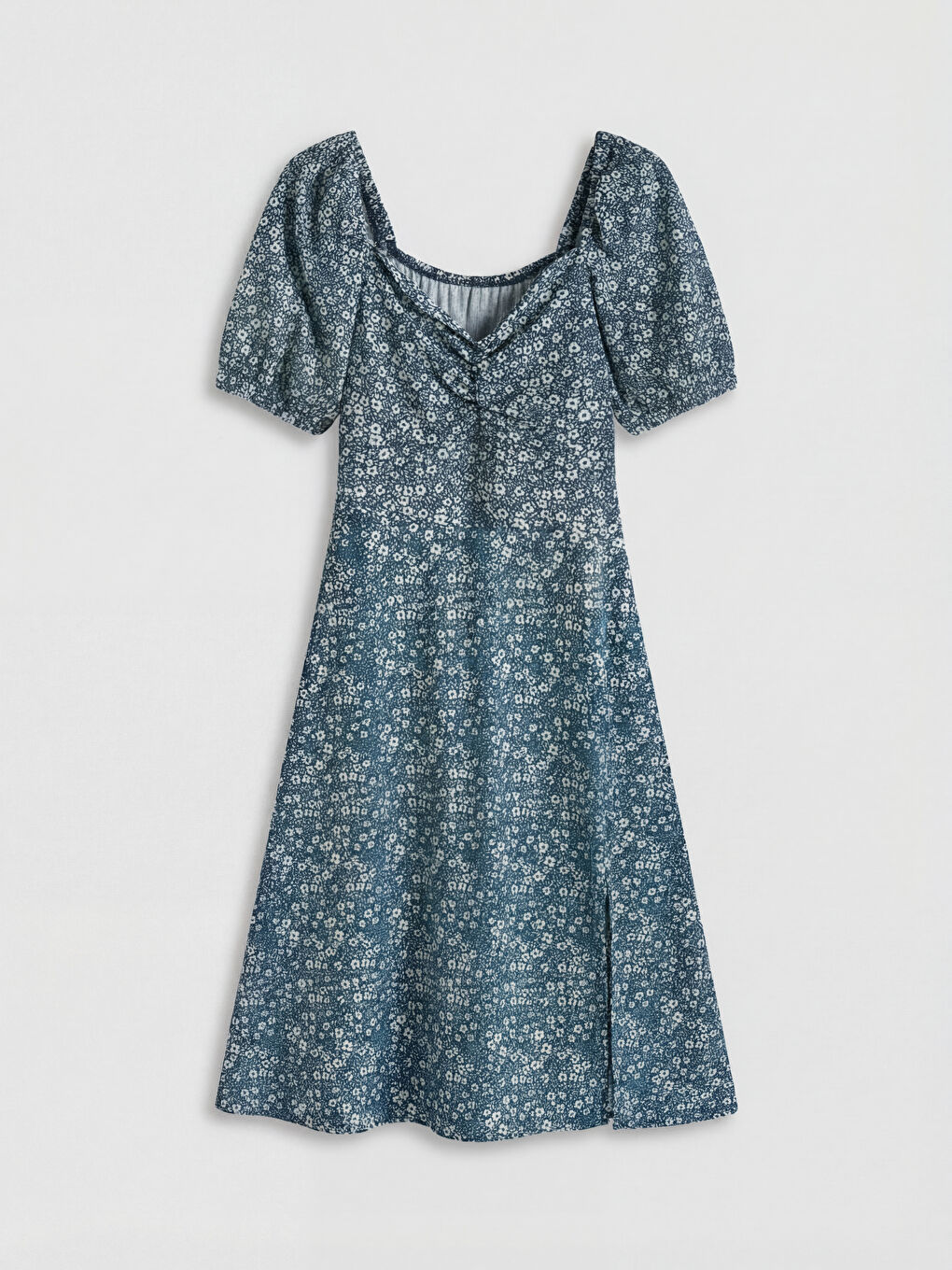 Sweetheart Neckline Floral Puff Sleeve Dress-4