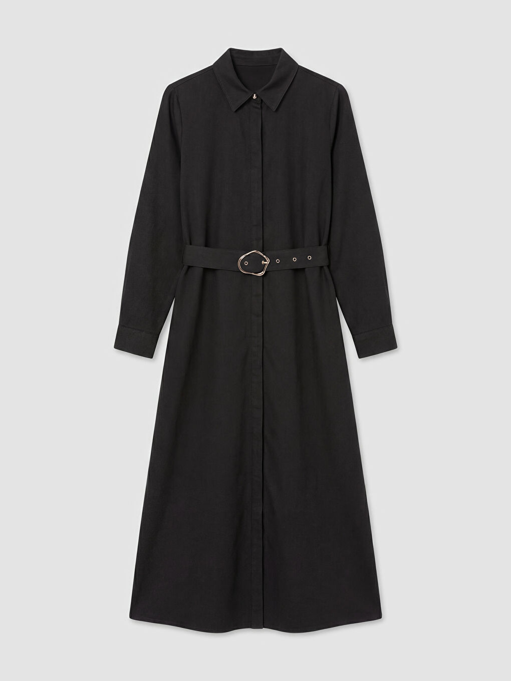 Kahverengi Beli Kemerli Jean Gömlek Elbise