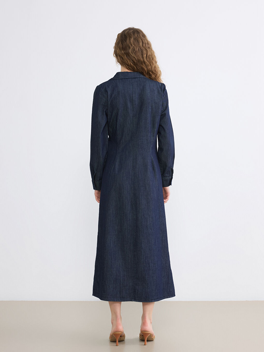İndigo Kruvaze Yaka Jean Elbise-3