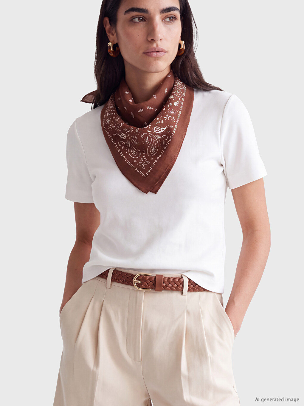 Kahverengi Desenli Kadın Bandana