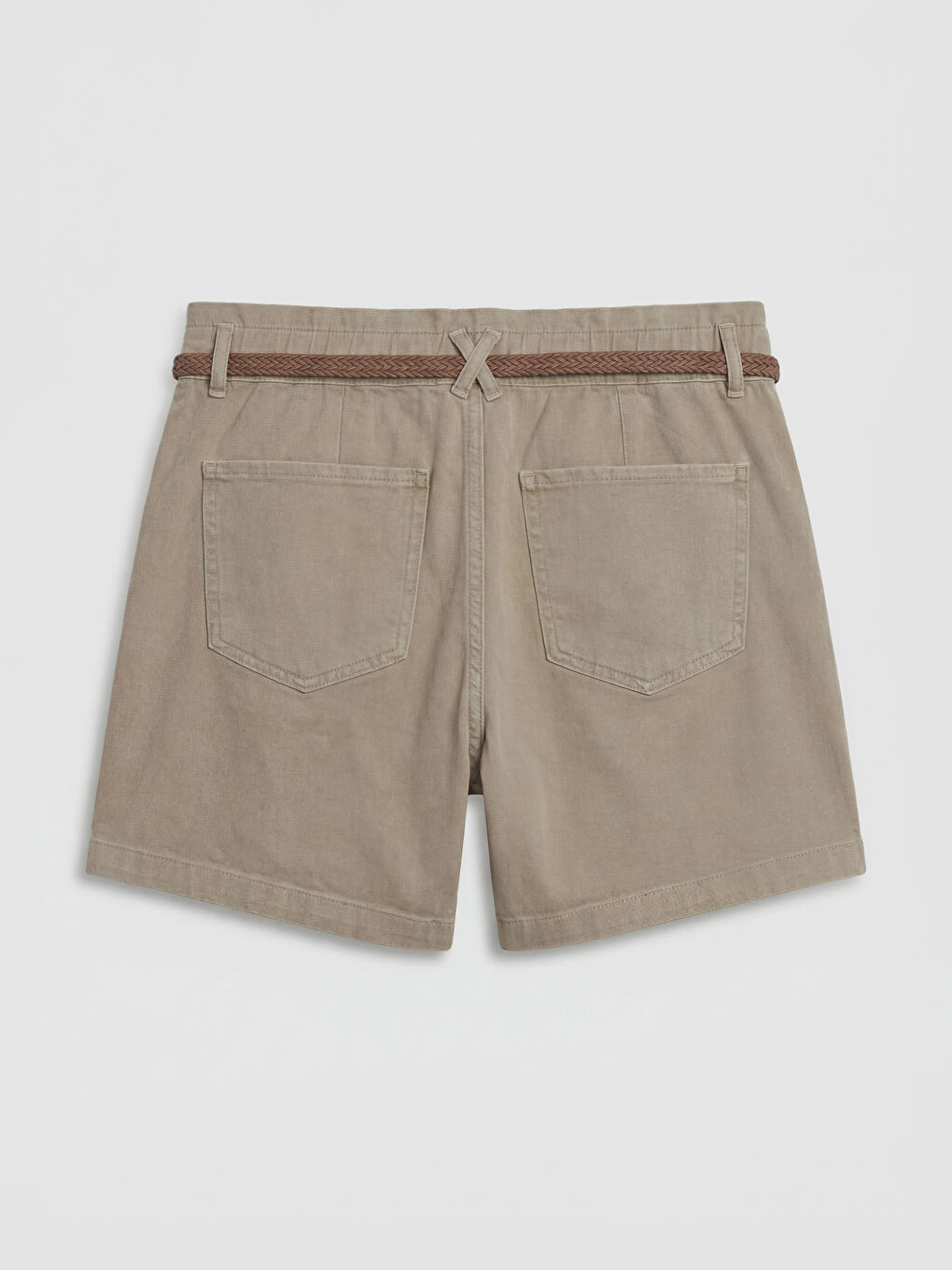 Haki Beli Kemerli Loose Fit Kadın Jean Şort-1