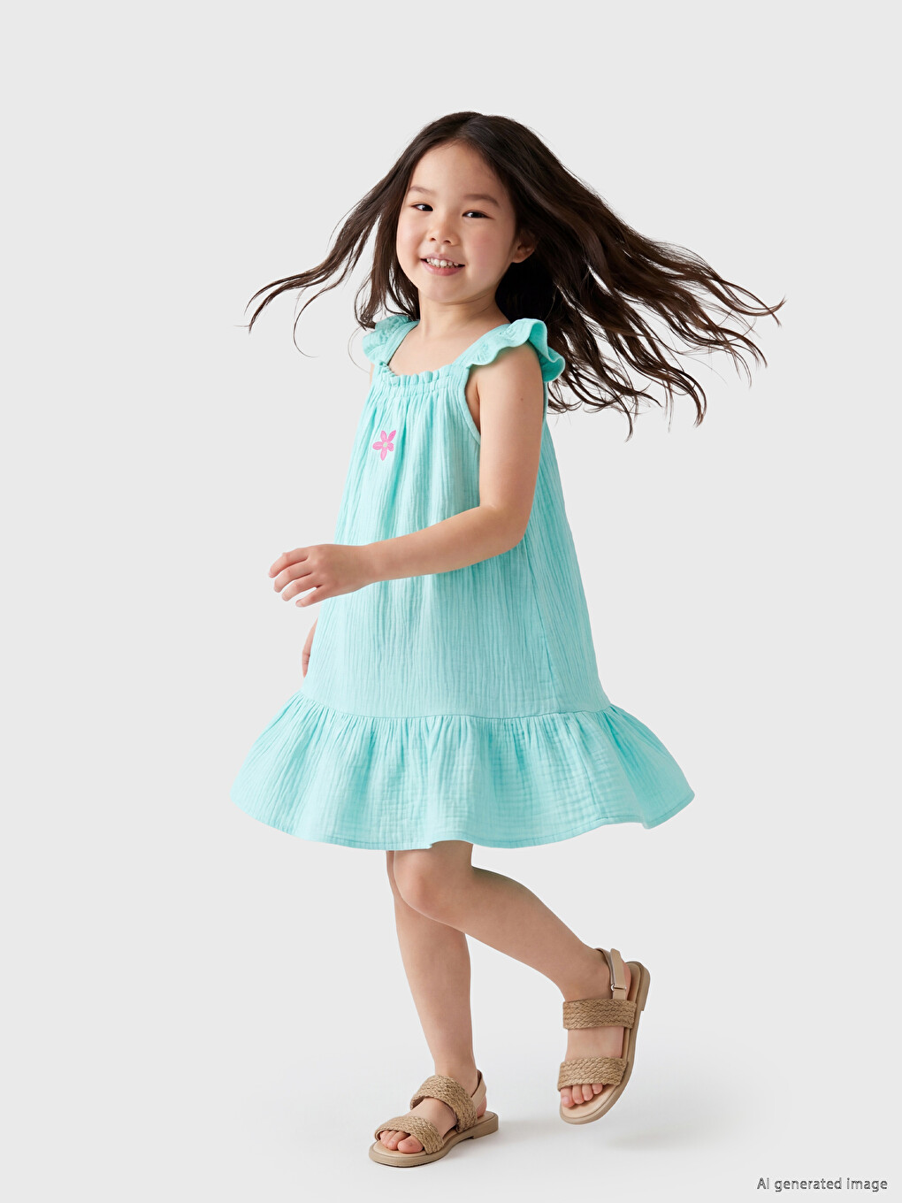 Square Neck Embroidered Girls' Muslin Dress-1