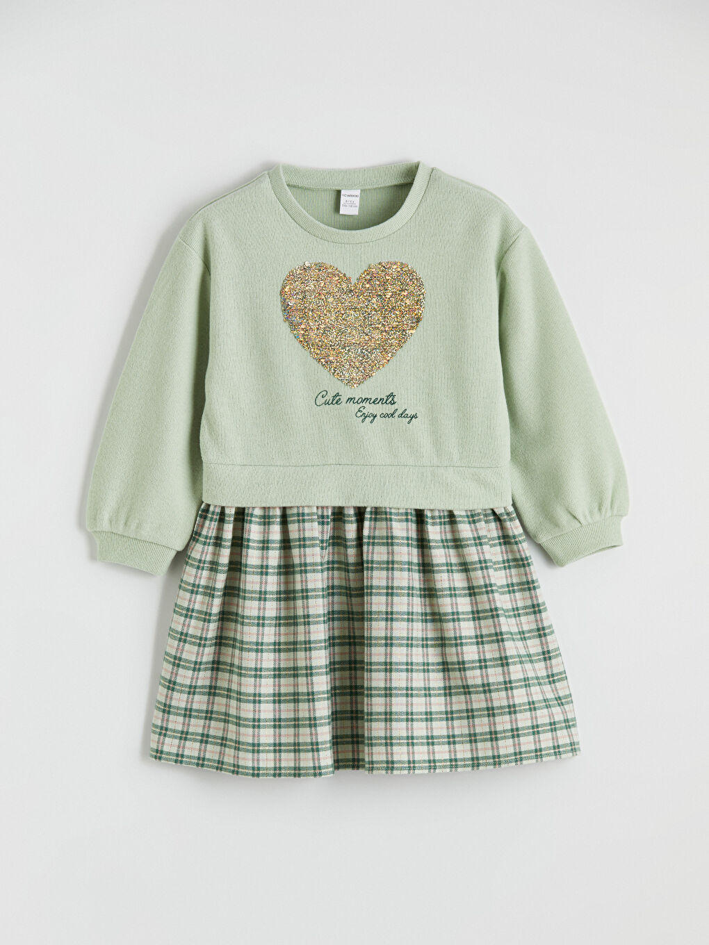 Yeşil Kalp Desenli Kız Çocuk Fırfırlı Elbise-3