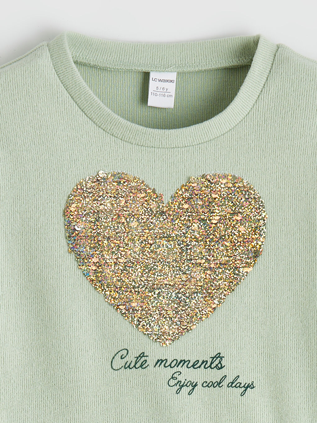 Yeşil Kalp Desenli Kız Çocuk Fırfırlı Elbise-5