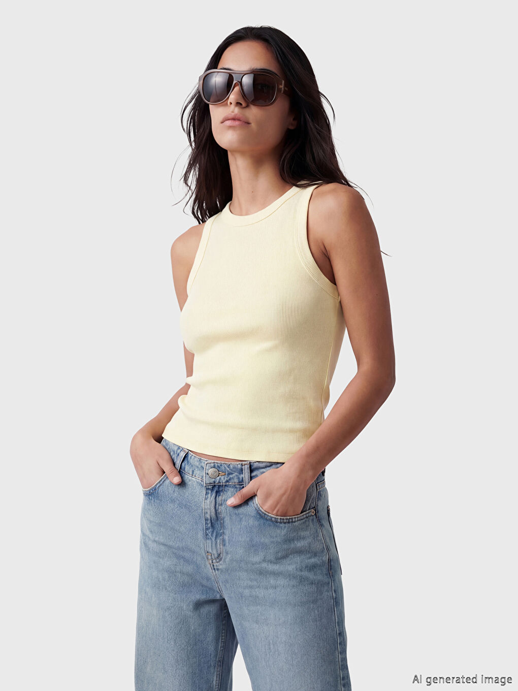 Sarı Bisiklet Yaka Kadın Atlet	