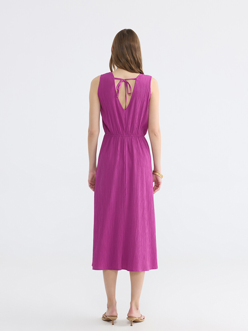 V Neck A Form Textured Dress-3