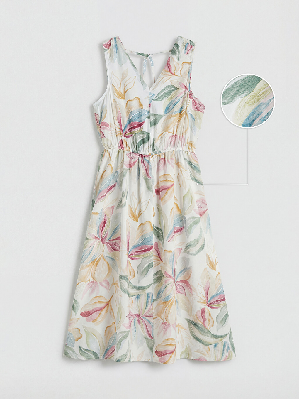 Women's V Neck Patterned A-Line Dress-4